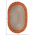 Beige Orange Scalloped Oval Geometric Rug