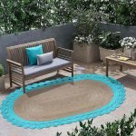 Scalloped Oval Beige Turquoise Area Rug