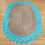 Scalloped Oval Beige Turquoise Area Rug