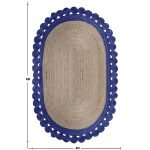 Scalloped Oval Border Beige Blue Area Rug