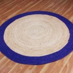 Hand Braided Beige Blue Bordered Round Rug