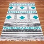 Hand Block Print Turquoise Rectangle Cotton Area Rug