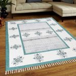 Turquoise Blue Hand Block Print Cotton Rug