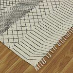 Beige Hand Block Printed Geometric Cotton Rug