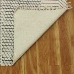 Beige Hand Block Printed Geometric Cotton Rug