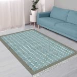 Sky Blue Hand Block Printed Cotton Rug