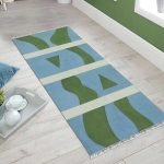 Abstract Blue Hand Block Printed Cotton Rug