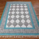 Geometric Blue Hand Block Printed Cotton Rug