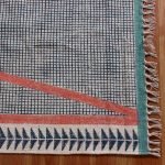 Hand Block Printed Geometric Blue Cotton Rug