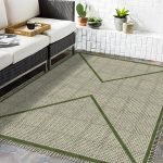 Hand Printed Green Black Geometric Cotton Rug