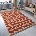 Red Beige Hand Woven Geometric Wool Jute Rug