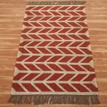 Red Beige Hand Woven Geometric Wool Jute Rug