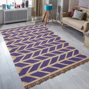 Violet Hand Woven Geometric Wool Jute Rug