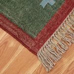 Hand Woven Green Geometric Wool Jute Rug