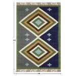 Hand Woven Green Blue Geometric Wool Jute Rug