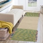 Hand Woven Beige Green Wool Jute Rug