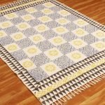 Yellow Checked Cotton Hand Block Printed Rug