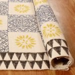 Yellow Checked Cotton Hand Block Printed Rug