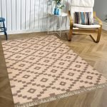 Beige Hand Woven Geometric Wool Jute Rug