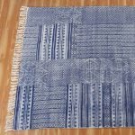 Abstract Blue Cotton Hand Block Printed Rug