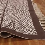 Hand Block Printed Brown Geometric Cotton Rug