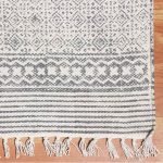 Grey White Hand Block Printed Cotton Area Rug