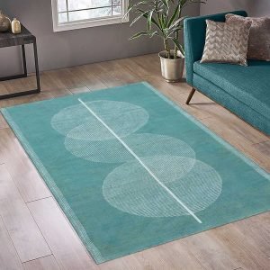 Sky Blue Premium Cotton Dhurrie Block Printed Rug