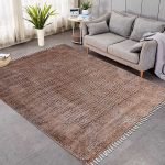 Brown Hand Block Printed Cotton Area Rug