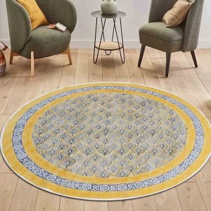 Yellow Hand Block Printed Doormate Area Rug