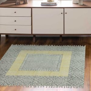 Gray Cotton Hand Block Printed Beautiful Rug