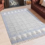 Hand Block Printed Blue Cotton Area Rug