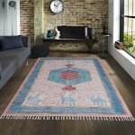 Pink Block Printed Geometric Cotton Hallway Rug