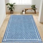 Blue Hand Block Printed Bedroom Area Rug