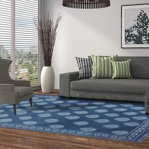 Hand Block Printed Blue Cotton Area Rug