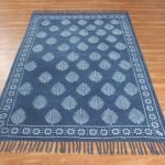 Hand Block Printed Blue Cotton Area Rug