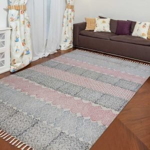 Natural Cotton Hand Block Printed Area Rug