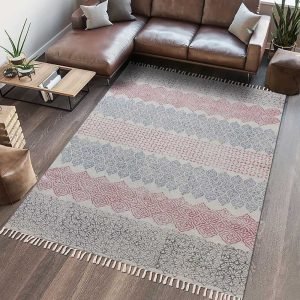 Modern Dhurrie Block Printed Cotton Area Rug