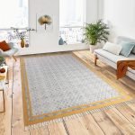 Yellow Hand Block Printed Living Room Rug