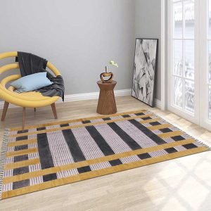 Hand Block Printed Yellow Striped Cotton Rug