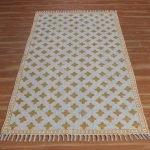 Yellow Hand Block Printed Geometric Cotton Area Rug