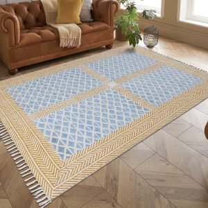 Geometric Cotton Dhurrie Hand Block Printed Area Rug