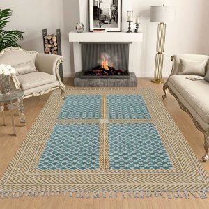 Blue Hand Block Printed Bedroom Area Rug