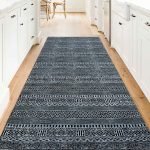 Abstract Black Hand Block Printed Cotton Rug