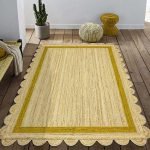 Hand Braided Scalloped Yellow Jute Rug