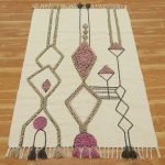 Beige Cotton Dhurrie Hand Embroidery Moroccan Area Rug