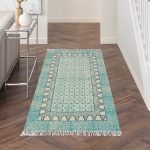 Blue Hand Embroidery Geometric Area Rug