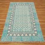 Blue Hand Embroidery Geometric Area Rug