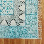 Blue Hand Embroidery Geometric Area Rug