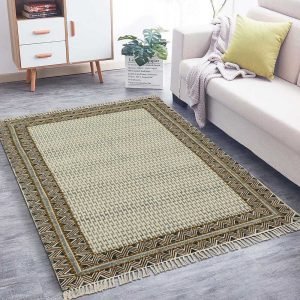 Natural Cotton Embroidery Brown Dhurrie Modern Kitchen Area Rug