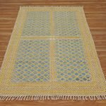 Cotton Dhurrie Embroidery Carpet Blue Bedroom Area Rug